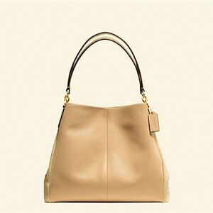 Coach Phoebe Designer Tan Multi-Compartment Leather Shoulder Bag Purse Handbag